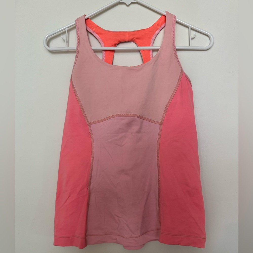 Lululemon pink full length sports top with built in bra